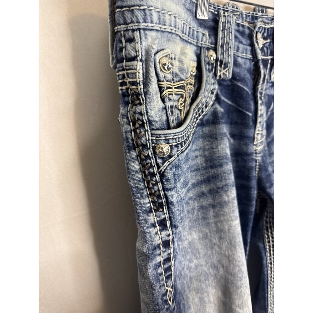 Rock Revival Men's Blue Distressed Denim Jeans - Picture 4 of 10